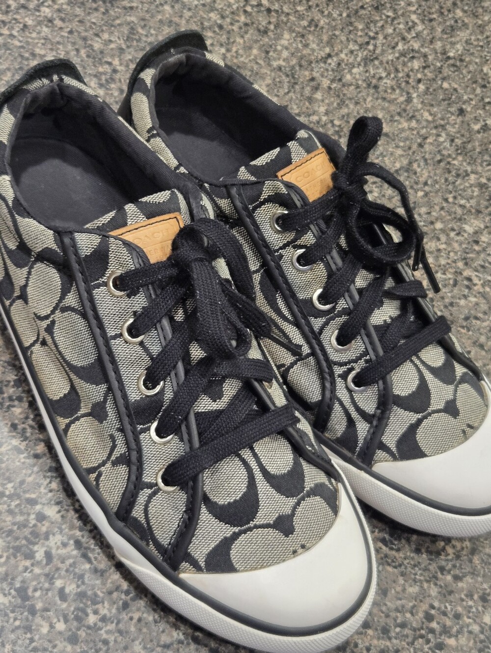 Coach Barrett Signature Jacquard Sneakers Black White Women’s 9B